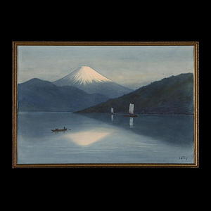 Niimi S: Mt Fuji with sailboats on lake - Japanese Art Open Database