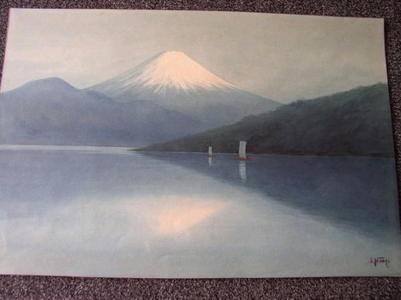 Niimi S: Sailing boats on lake by Mt Fuji - Japanese Art Open Database