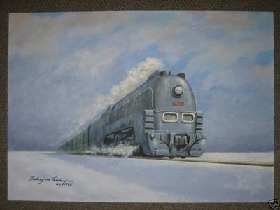 Nishijima Takejiro: Steam train in snow - Japanese Art Open Database