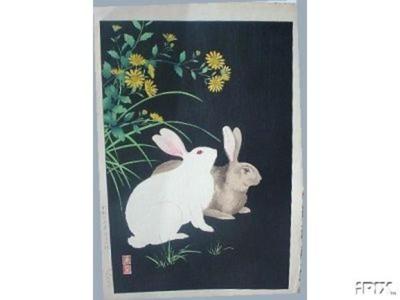 Nishimura Hodo: Two Rabbits- 2 - Japanese Art Open Database
