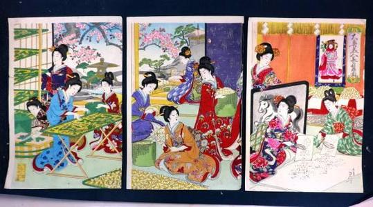 渡辺延一: Palace Ladies in Waiting - Sericulture Scene — 大奥美人養蚕之図 - Japanese Art Open Database