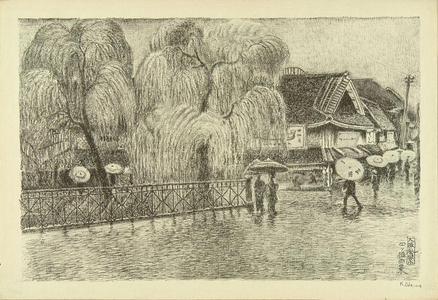 織田一磨: View of Yotsuhashi in rain - Japanese Art Open Database