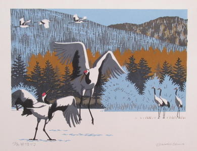 Japanese Print "Sacred Cranes — Tancho Zuru" by Ohmoto Yasushi