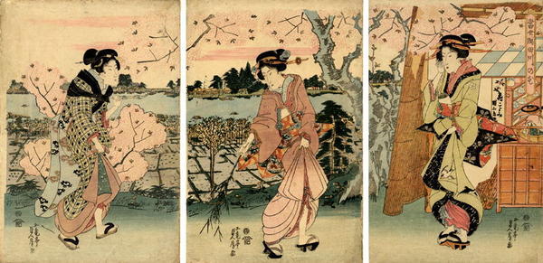 Sadahiro: Three Bijin by the Sumidagawa - Japanese Art Open Database