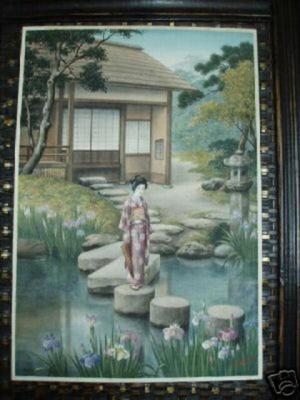Saito Hodo: Bijin in Japanese garden - Japanese Art Open Database