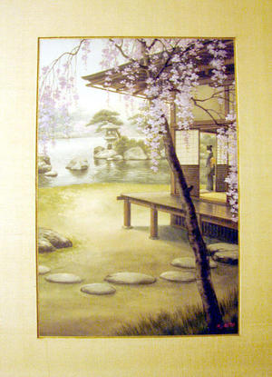 Saito Hodo: Bijin viewing garden pond in spring - Japanese Art Open Database