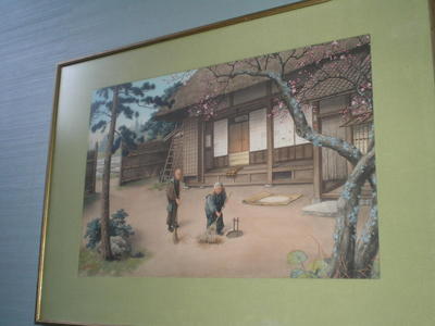 Saito Hodo: Old couple tidying the garden - Japanese Art Open Database
