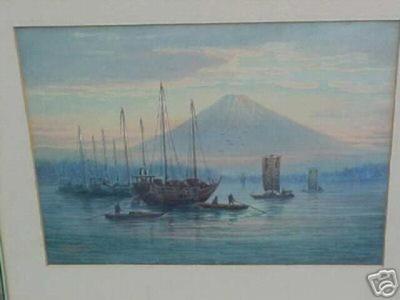 Satsuta Emiko: Mt Fuji and Ships in Bay - Japanese Art Open Database
