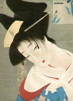Seien Shima: Bijin with iris and cherry - Japanese Art Open Database