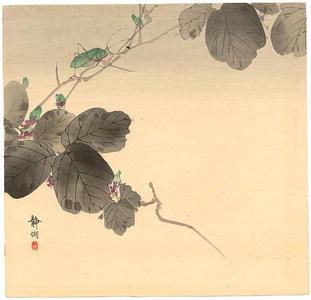 静湖: Cricket on a branch - Japanese Art Open Database