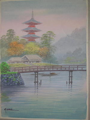 Seki K: Pagoda and bridge - Japanese Art Open Database