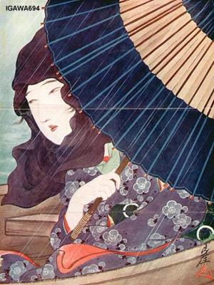 Sengai Igawa: Bijin on pleasure boat in rain storm - Japanese Art Open Database