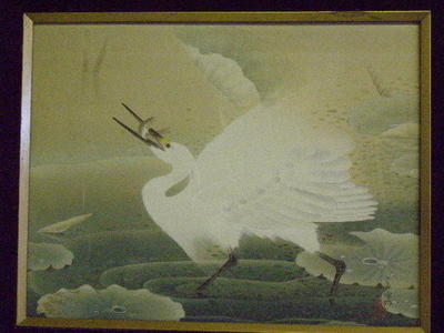 Shikakibara Shiho: Snowy Heron in Lotus Pond — ？池白鷺 - Japanese Art Open Database