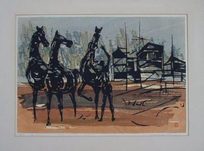 Shima Tamami — 島 珠実による浮世絵「Playing with Horses」