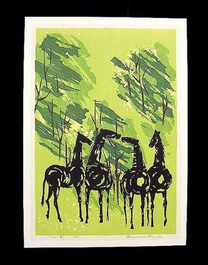 Japanese Print "Whispering Horses" by Shima Tamami — 島 珠実