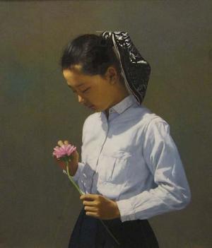 Shimizu Etsuo: Young Girl and flower — 少女 - Japanese Art Open Database