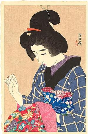 Ito Shinsui: Spring - A collar for an undergarment - Japanese Art Open Database