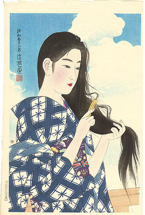 Ito Shinsui: After washing her hair - Japanese Art Open Database