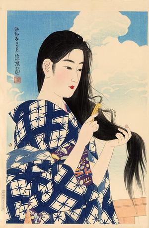 伊東深水: After washing her hair - Japanese Art Open Database
