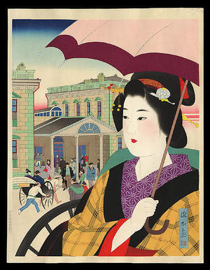 Ito Shinsui: Shinbashi Station 70 Years Ago - Japanese Art Open Database