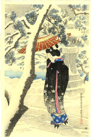伊東深水: Shrine in Snow - Japanese Art Open Database