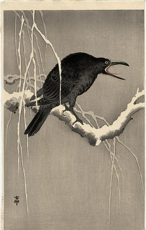 Shoson Ohara: Cawing Crow on Snowy Branch - Japanese Art Open Database