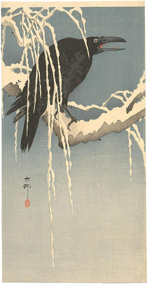 Shoson Ohara: Crow on a snowy branch - Japanese Art Open Database