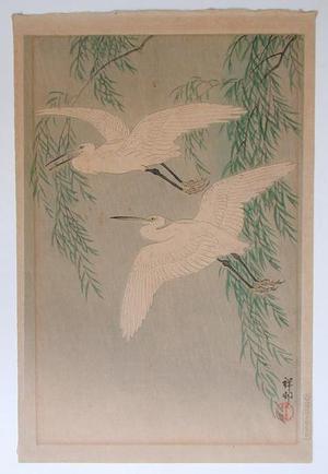 Estampe japonaise "White Herons & Willow" par Shoson Ohara (Shoson Ohara (1877-1945)- Koson (小原祥邨、小原古邨))