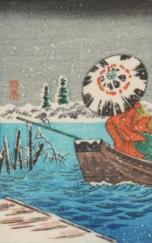 Shotei Takahashi: Ferry boat in snow - Japanese Art Open Database