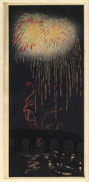 Shotei Takahashi: Fireworks at Ryogoku - Japanese Art Open Database