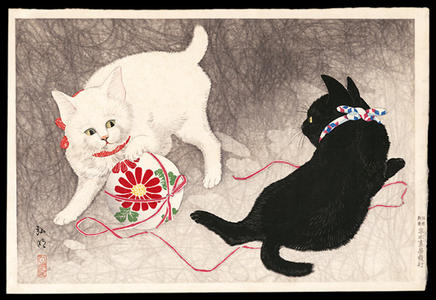 Shotei Takahashi: Playing cats - Japanese Art Open Database