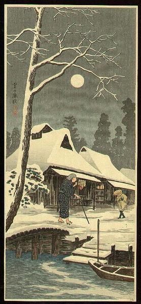 Shotei Takahashi: Snowy night with a hazy moon - Japanese Art Open Database