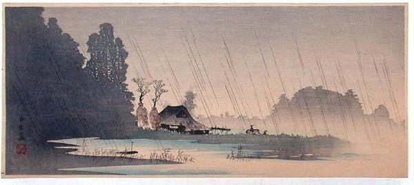 Shotei Takahashi: Village in the Rain- Igusa - Japanese Art Open Database