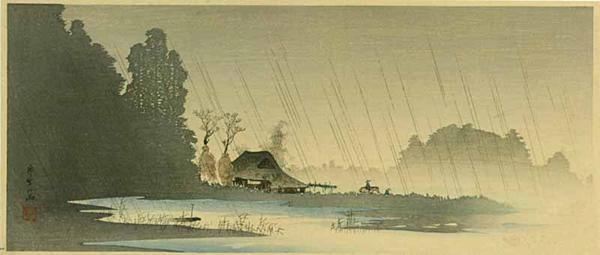 Shotei Takahashi: Village in the Rain- Igusa - Japanese Art Open Database