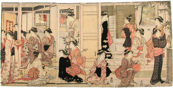 勝川春潮: Teahouse scene - Japanese Art Open Database
