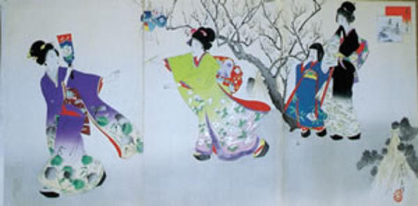 Miyagawa Shuntei: January — 其一 追羽子 - Japanese Art Open Database
