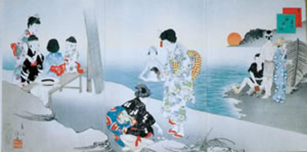 Miyagawa Shuntei: July — 其七 海水浴 - Japanese Art Open Database