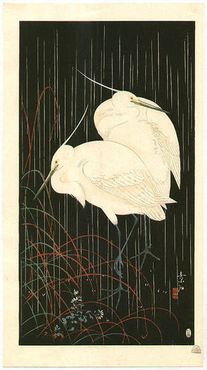 Soseki Komori: Herons in Rainy Night - Japanese Art Open Database
