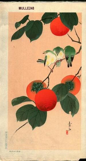 Soseki Komori: White-eyes and persimmon - Japanese Art Open Database