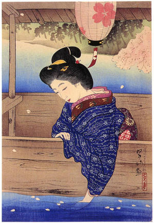 Miki Suizan: Cherry Blossoms on a boat on Oi River - Japanese Art Open Database