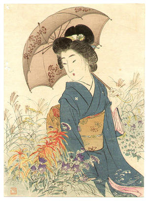 Suzuki Kason: Bijin in Autumn Garden - Japanese Art Open Database