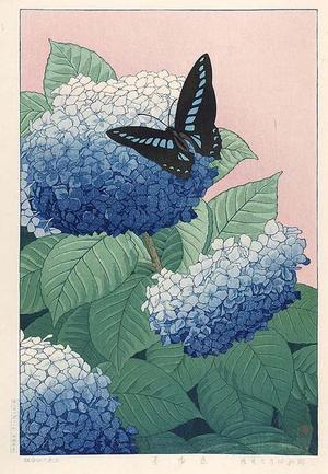 Taisui Inuzuka: Hydrangeas and Butterfly - Japanese Art Open Database