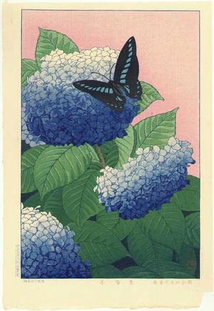 Taisui Inuzuka: Hydrangeas and Butterfly - Japanese Art Open Database