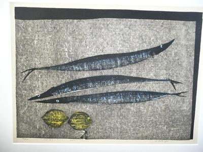 笠松紫浪: Fish and Lemons - Sanma to Lemon - Japanese Art Open Database