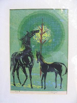 笠松紫浪: Unknown- Two Horses - Japanese Art Open Database