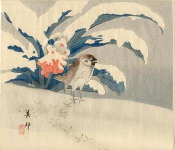 Takahashi Biho: Unknown bird in snow - Japanese Art Open Database