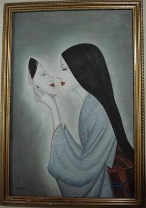 Takasawa Keiichi: Bijin and Noh Mask — 婦人 - Japanese Art Open Database