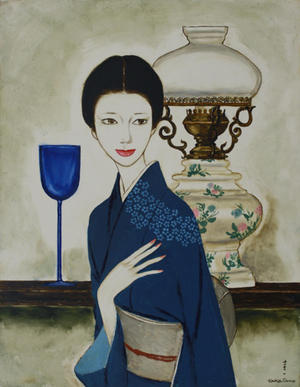 Takasawa Keiichi: Lamp and Woman — ランプと夫人 - Japanese Art Open Database