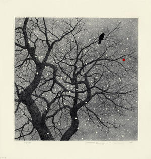 Tanaka Ryohei: Crow and Persimmon in the Snow - Japanese Art Open Database