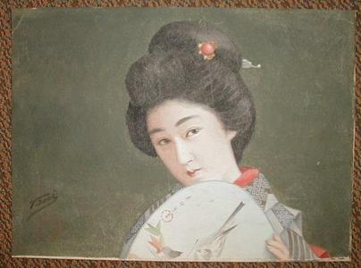 Tani: Bijin with fan - Japanese Art Open Database